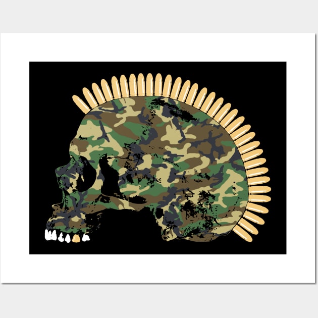 Skull with Bullet Mohawk and Camouflage Wall Art by RawSunArt